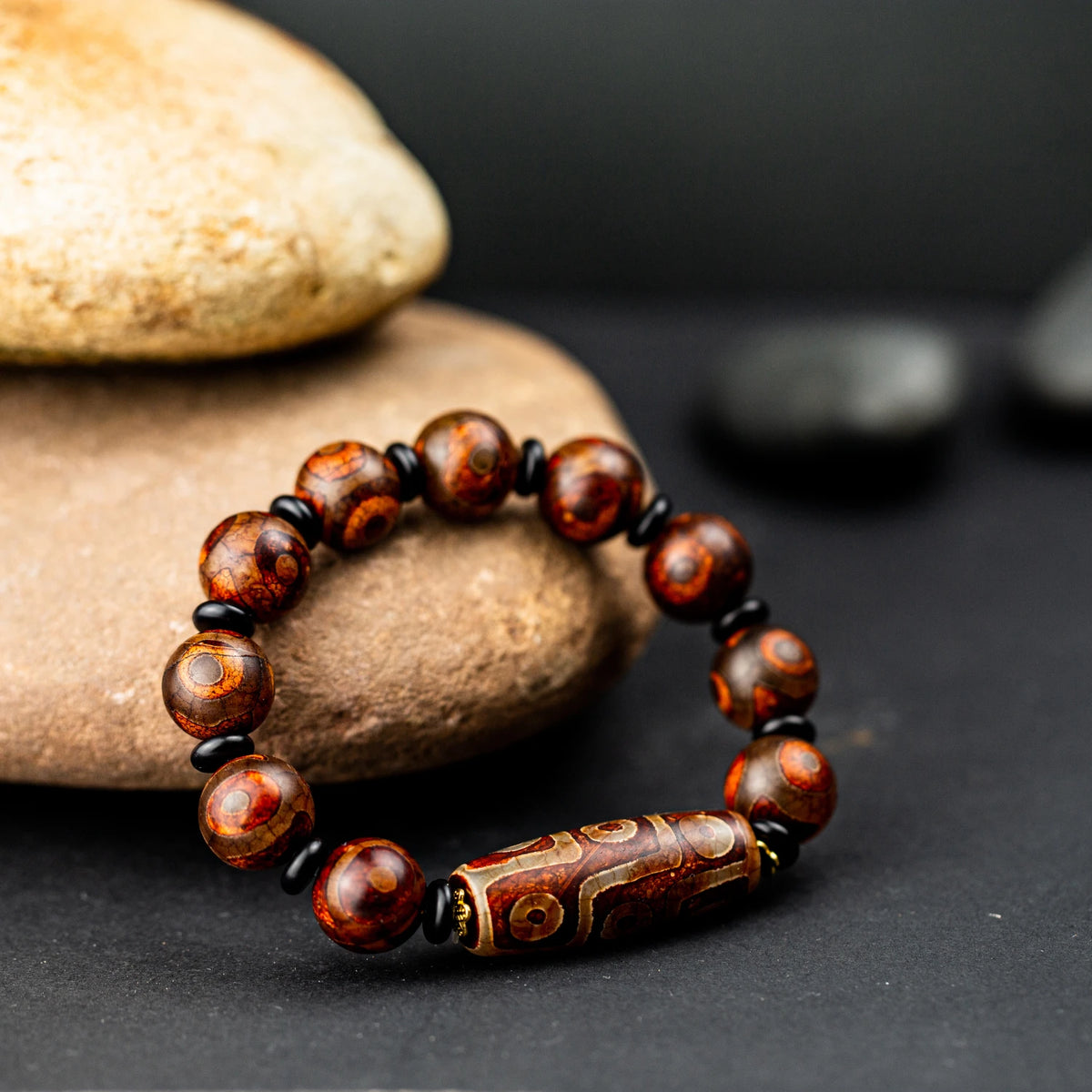 Pulseira de Pedra Natural 14mm Pulseira de Ágata Pulseira com 9 Olhos Dzi Pedra Curativa para Homens e Mulheres Melhores Presentes de Pulseira.