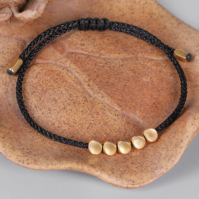 Pulseiras budistas tibetanas feitas à mão, contas de cobre trançadas à mão, pulseira e pulseiras de corda da sorte para mulheres e homens, presente exclusivo