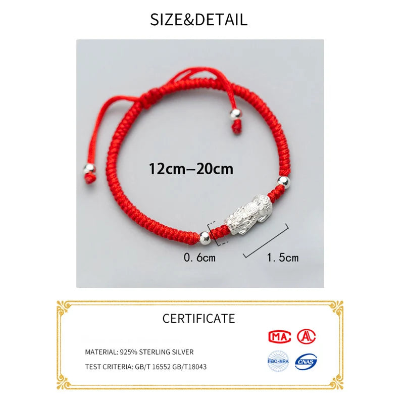 Pulseira la monada 925 de prata esterlina, corda e fio vermelho para mulheres, prata 925