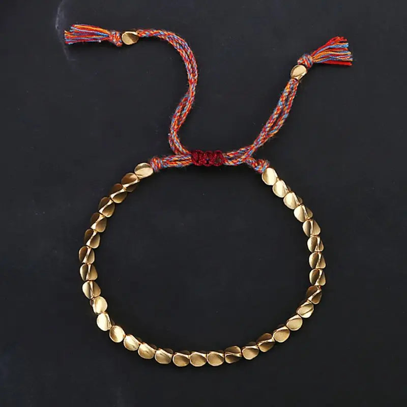 Pulseira de cobre tibetana artesanal, bracelete de corda trançada de algodão budista para proteção boa sorte e sucesso, amuleto