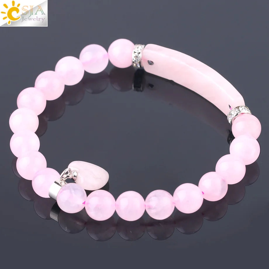 Pulsera de cuarzo rosa y corazón brillante