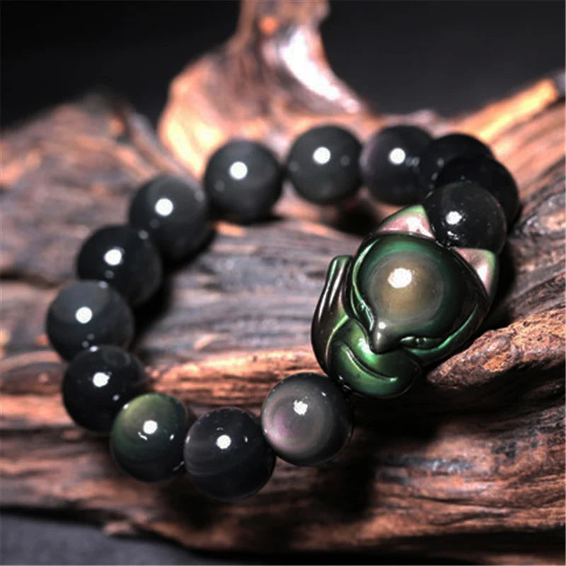 Pulsera de obsidiana con cabeza de zorro
