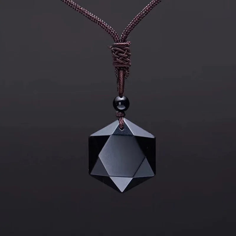 Colar de seis estrelas com pedra de areia azul, pingente de aventurina, colar de estrela de obsidiana natural, amantes da sorte para mulheres e homens