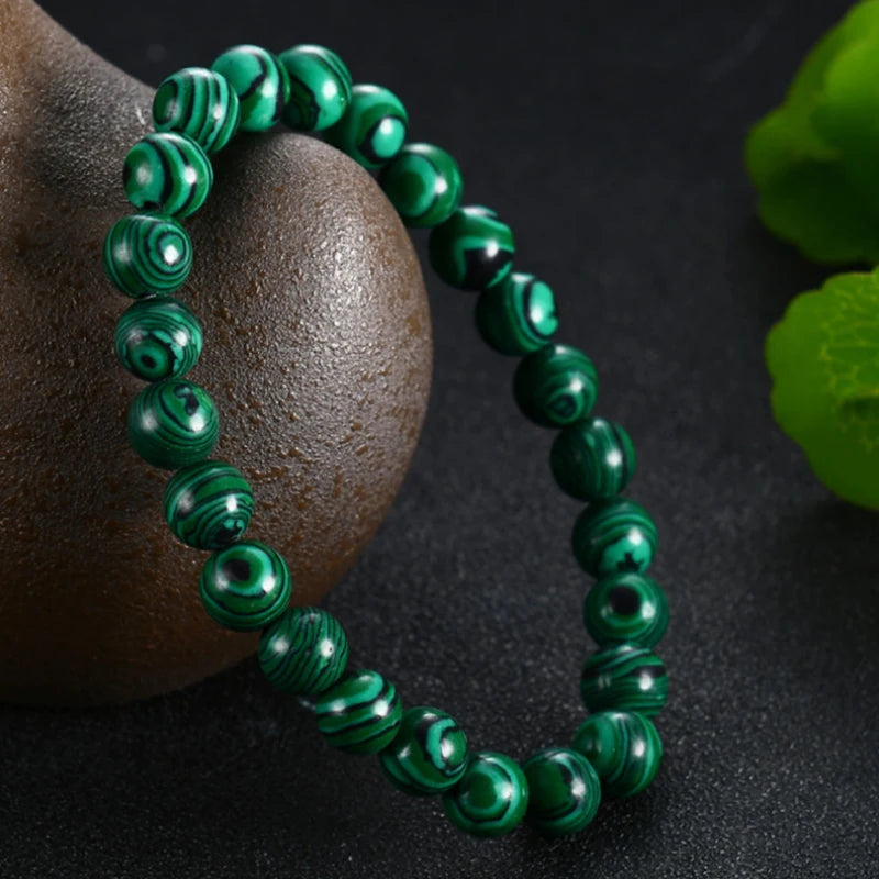 Pulsera Verde Profundo · Cuentas Veteadas