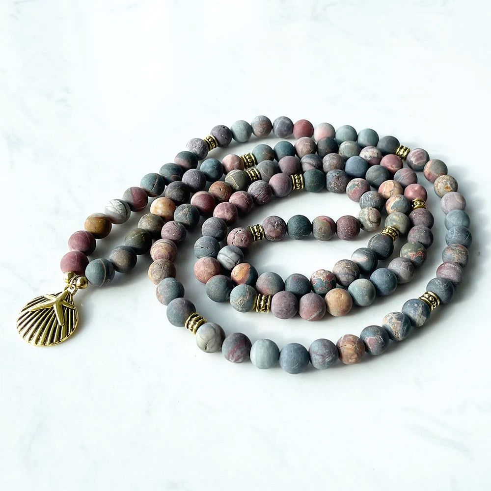 Ruberthen novo design fosco picasso jasper 108 mala pulseira feminina espiritual colar equilíbrio yoga espírito mala jóias