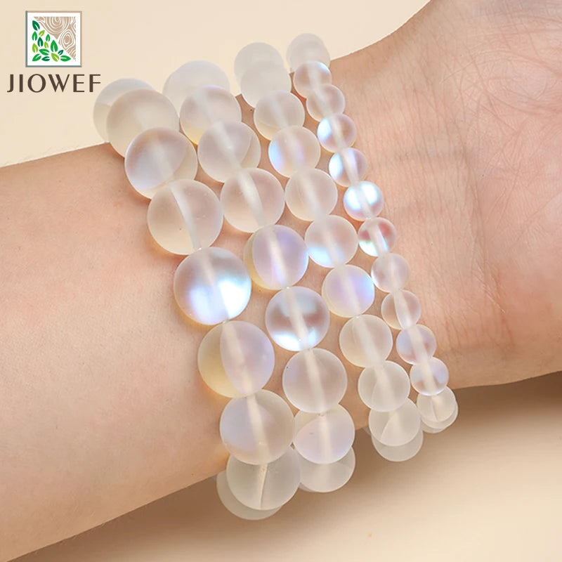 Pulsera blanca de cristal con brillo