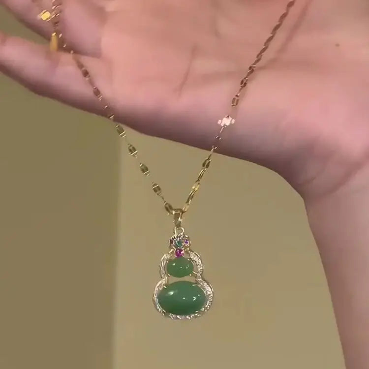 Novo Colar Pingente de Cabaça Rosa e Verde Estilo Chinês, Corrente de Clavícula de Luxo, Joia Étnica para o Pescoço