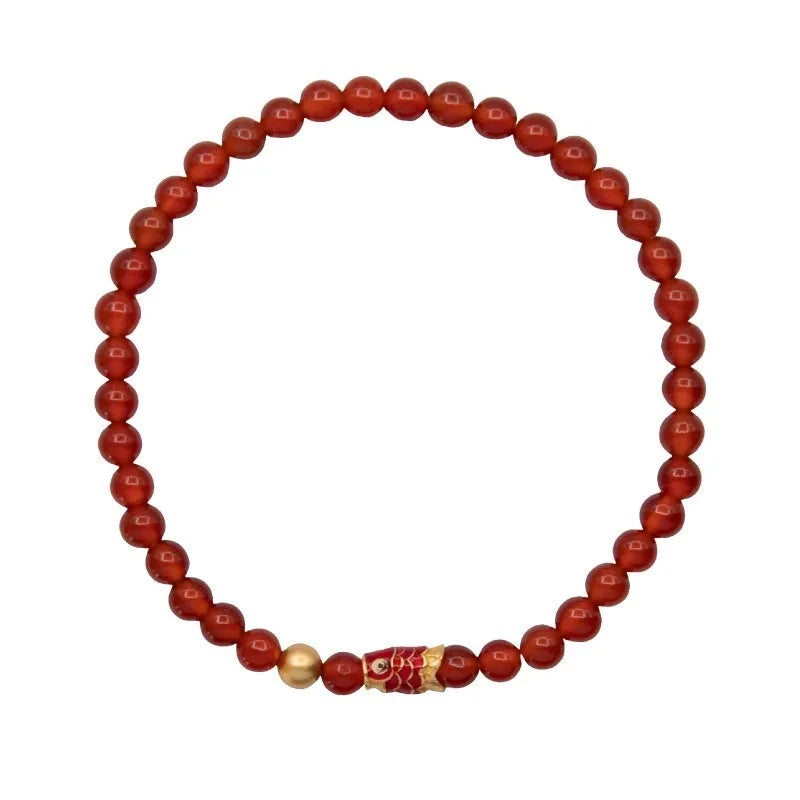 Pulsera de ágata roja con koi