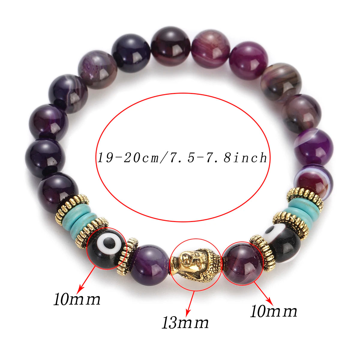 Pulsera de Buda y ojo turco de 10 mm