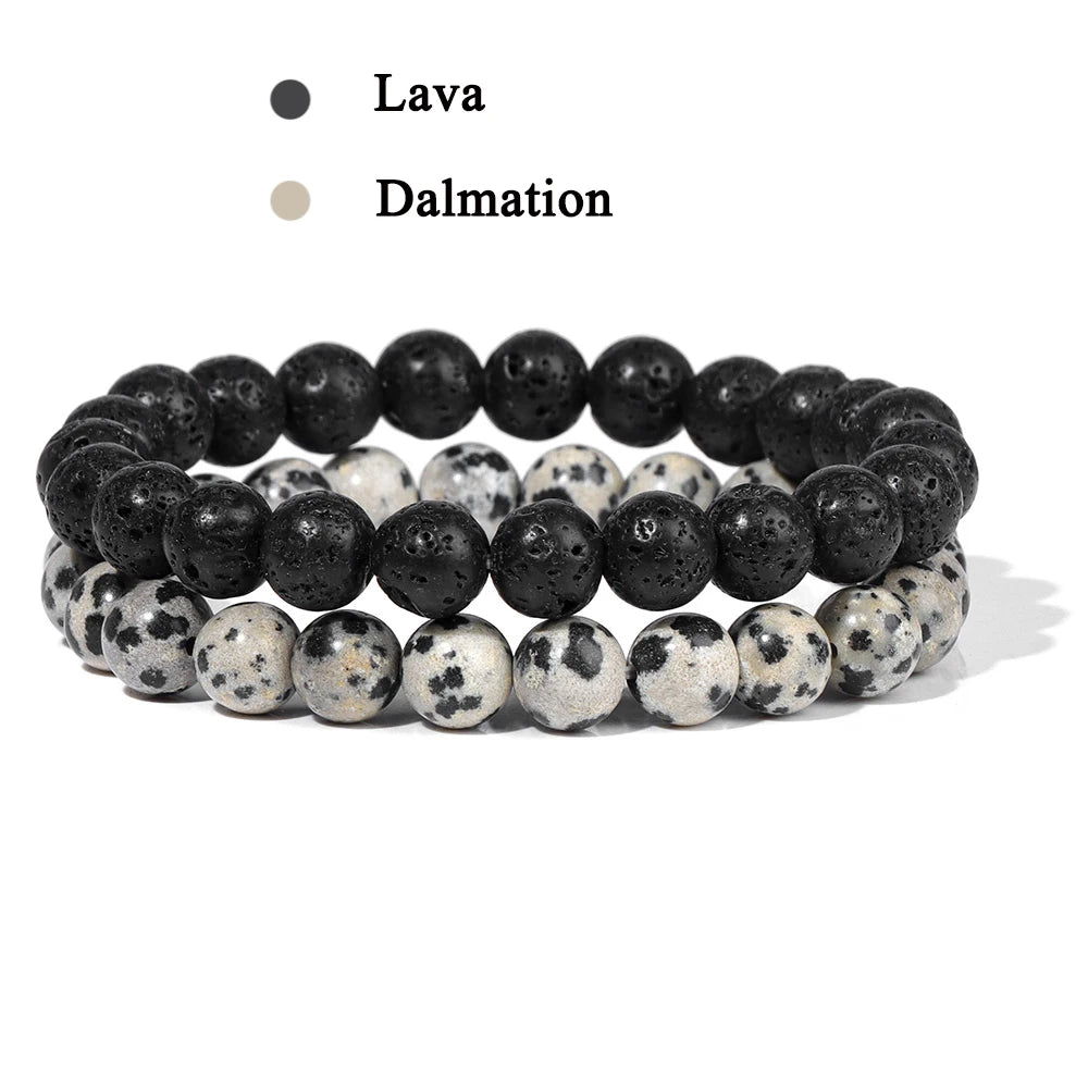 Conjunto de 2 pulseras de piedra de 8 mm