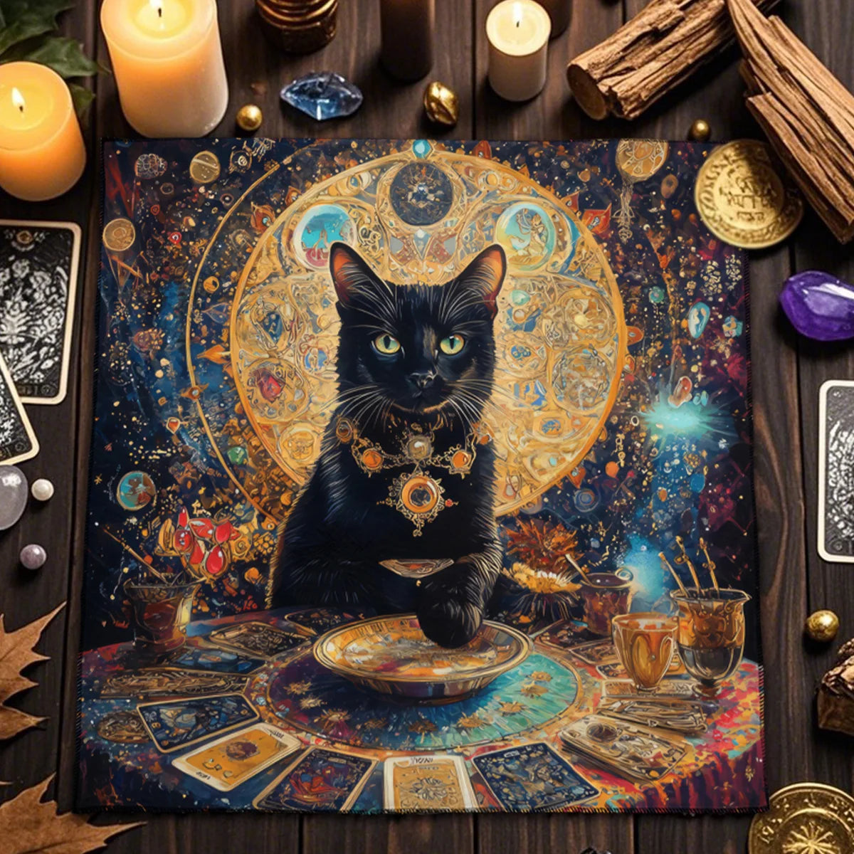 Mantel Gato Lunar · Tarot y Altar