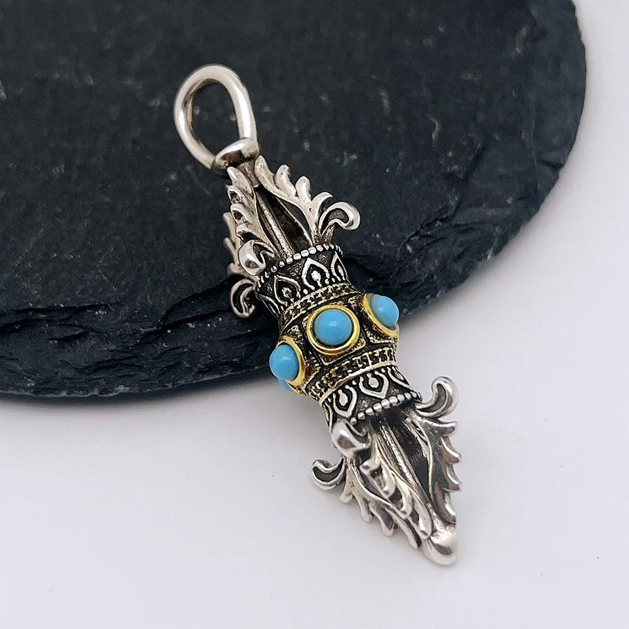 Pingente vajra retrô para homens e mulheres, conjunto com colar de turquesa, pingente de rei com tendência nacional para homens
