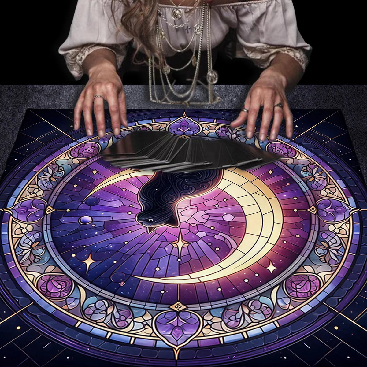 Mantel Gato Lunar · Tarot y Altar