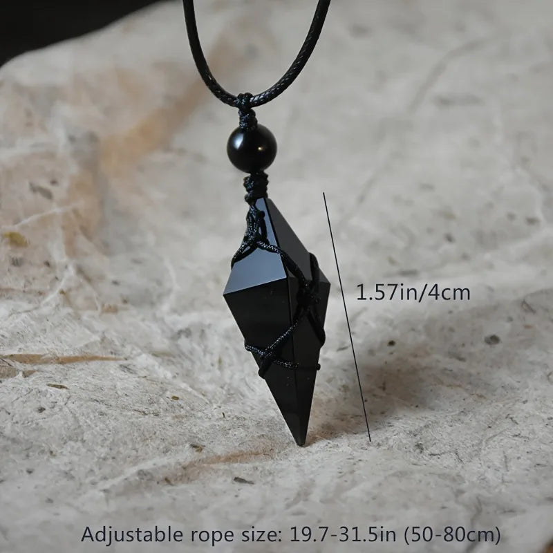 Colar de Cristal com Pingente em Forma de Ponta de Flecha de Obsidiana Negra para Homens e Mulheres, Joia de Cristal Natural para Uso Diário
