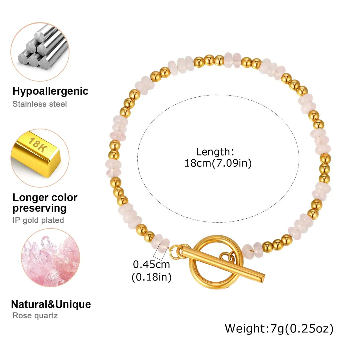 Pulseira de Corrente com Fechos OT e Contas Espaçadoras Pequenas de Pedra Natural Vnox para Mulheres, Pulseiras de Ametistas, Malaquita e Aventurina Verde