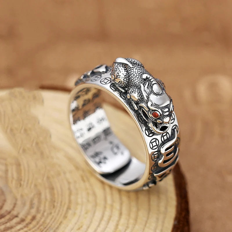 Anel chinês de feng shui pixiu, moedas de cobre banhadas a prata, anéis ajustáveis para mulheres, homens, amuleto, riqueza, joias da sorte, presente de aniversário