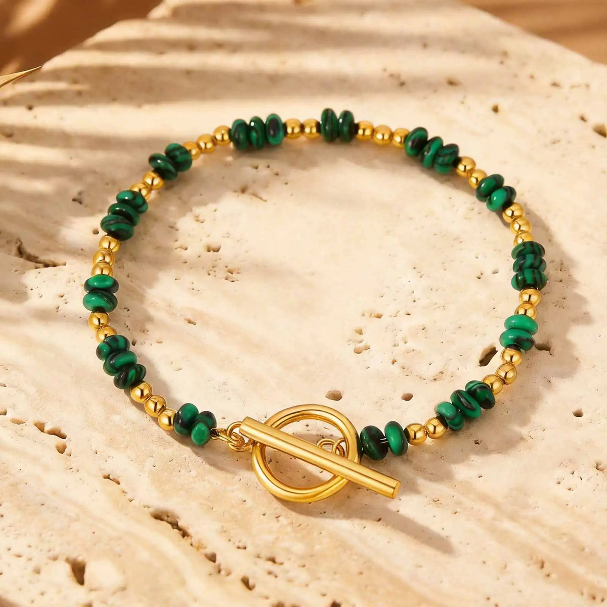 Pulseira de Corrente com Fechos OT e Contas Espaçadoras Pequenas de Pedra Natural Vnox para Mulheres, Pulseiras de Ametistas, Malaquita e Aventurina Verde