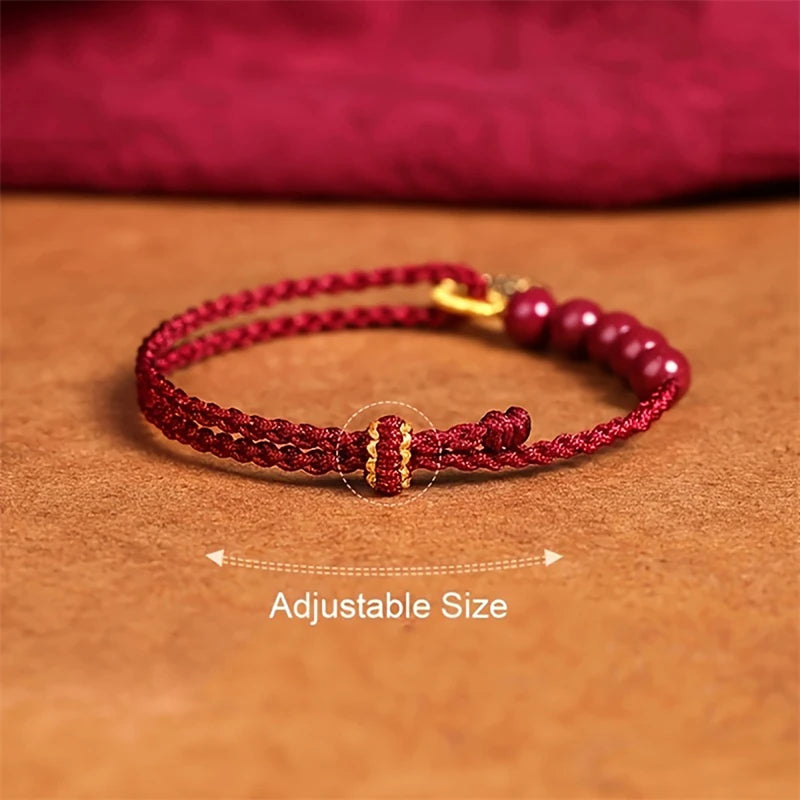 Corda tecida à mão imitação cinábrio fu pingente pulseira para mulheres sorte vermelho nó chinês artesanal trançado pulseira jóias presente