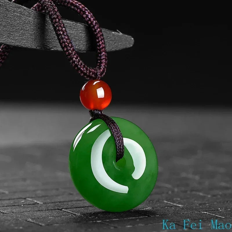 Natural verde jade fivela de segurança pingente colar mão-esculpida charme jadeite jóias moda amuleto presentes para homens mulheres jóias