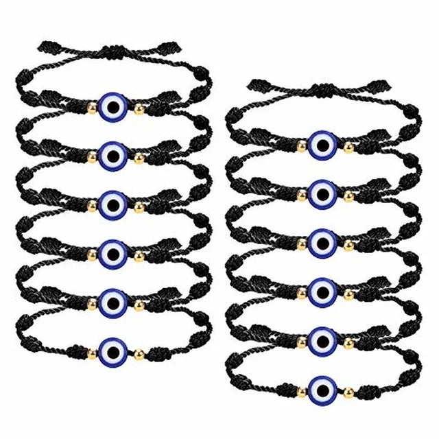 12 Pulseiras Olho Grego Vermelhas para Casal, Femininas e Masculinas, com 7 Nós da Sorte, Feitas à Mão, de Fio Trançado Ajustável, Joia de Amizade Familiar