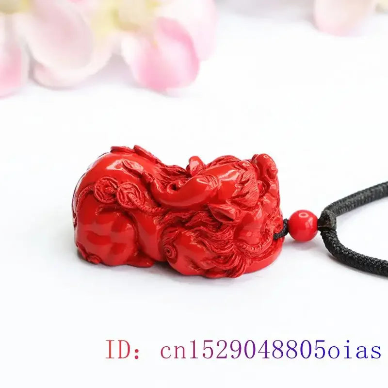 Cinábrio Pixiu Pingente para mulheres, designer vintage, presente vermelho, charme natural chinês, joias de pedra real, moda