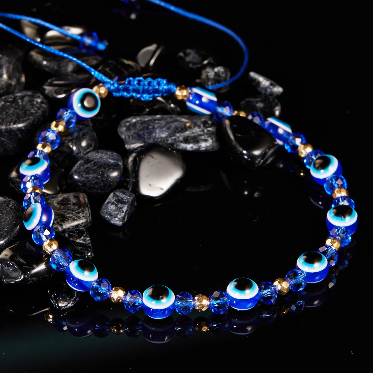 Pulsera trenzada de cristal con ojo turco