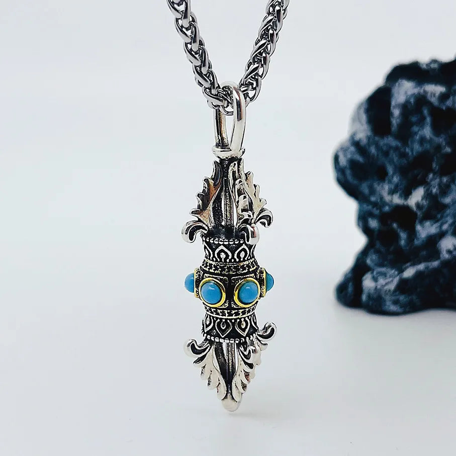 Pingente vajra retrô para homens e mulheres, conjunto com colar de turquesa, pingente de rei com tendência nacional para homens