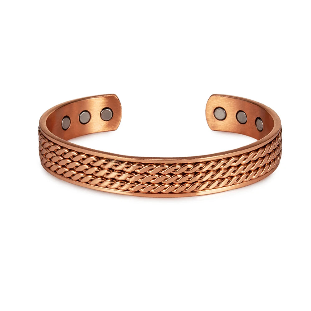 Vinterly pulseiras de cobre puro magnético ajustável trançado manguito 12mm pulseiras de metal macio redimensionável jóias de saúde das mulheres dos homens