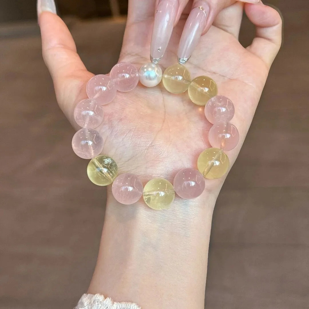 Pulseira de Cristal Natural com Quartzo Morango, Quartzo Rosa e Quartzo Branco em Formato de Cubo de Açúcar, Pulseira de Cristal de Nicho, Presente para Mulheres 2026