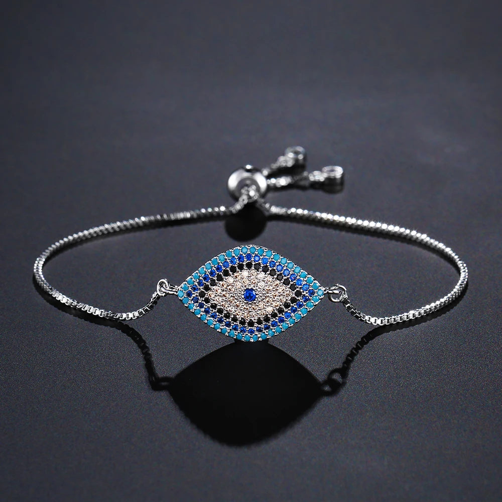 Mafisar 2026 Pulseira Olho Grego Turca Dourada da Moda Ajustável com Zircônias AAA Cravejadas Joia Feminina para Festas e Presentes