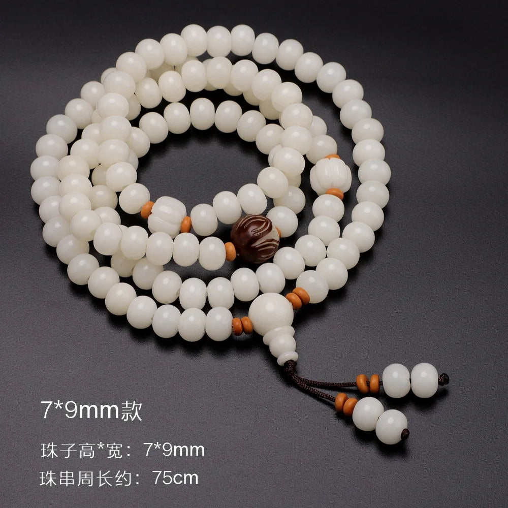 Pulseira de Raiz de Bodhi Natural com 108 Contas, Colar Budista, Contas de Bodhi de Jade Branco, Mala de Pulso Unissex com Acessórios Reais, Presentes