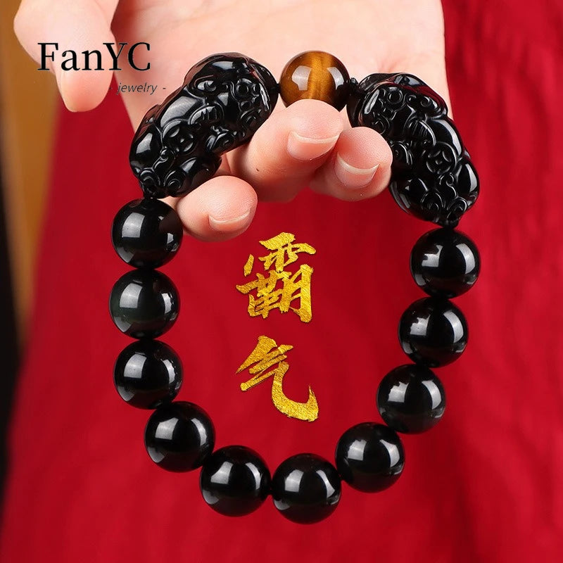Pulsera de obsidiana con doble Pixiu