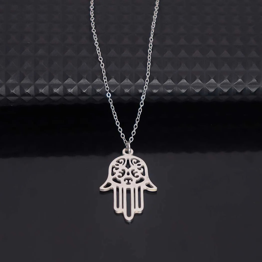 Moda aço inoxidável palma pingente colar Hamsa palma versátil pingente clavícula corrente acessórios femininos