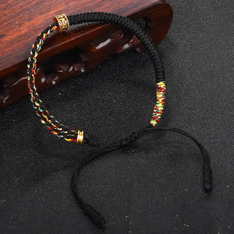Pulseira artesanal com contas de mantra budista tibetano de seis caracteres, feita com cordão de algodão trançado, para homens e mulheres, amuleto e joia.