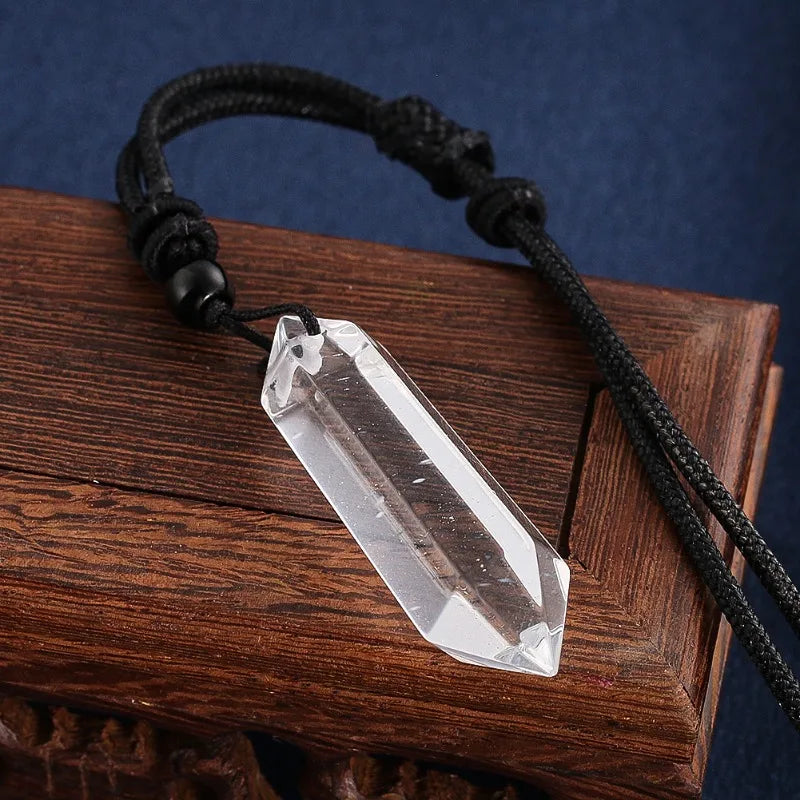 Duplo Pointed Natural Cristal Branco Quartzo Colar Pingente, Colar Geometria, Herkimer, Energia Pedra, Reiki Chakras Dangle, Gargantilha Jóias