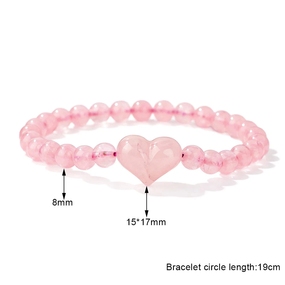 Pulseira de Contas de Ametista Natural de 6mm com Contas de Quartzo Rosa em Formato de Coração, Pulseira da Moda para Mulheres, Joia de Energia Curativa, Presente