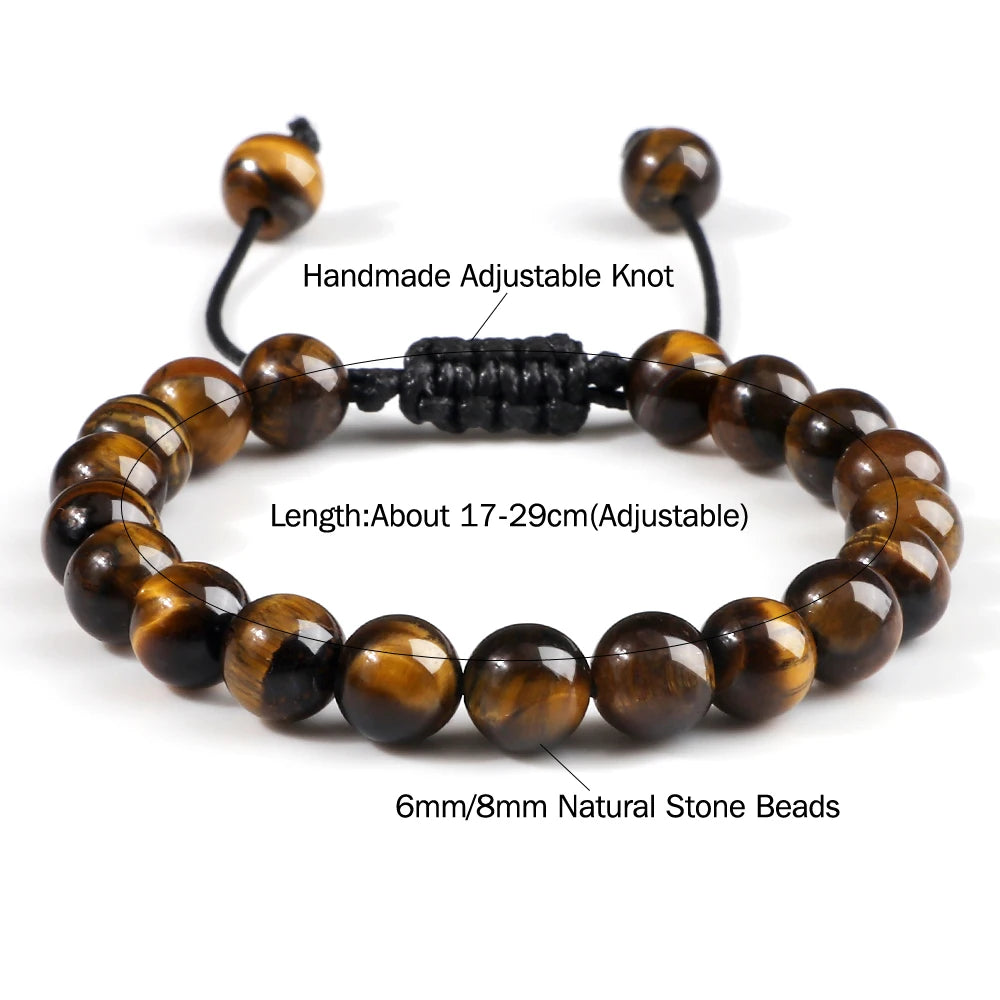 Clássico Black Volcanic Lava Stone Beads Pulseiras para homens, Natural Onyx Tiger Eye Pulseiras, Yoga Meditação Jóias, 6mm, 8mm