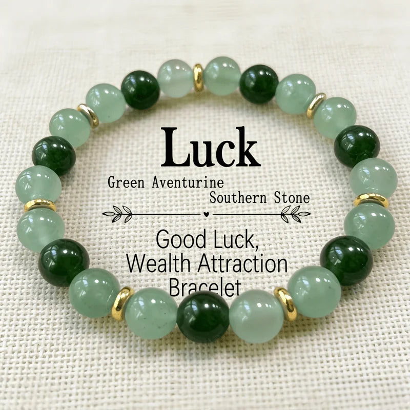 Pulseira da Sorte, Feita à Mão, Com Contas de Aventurina Verde Natural e Pedra da Lua, Simboliza Boa Sorte e Prosperidade, Criatividade