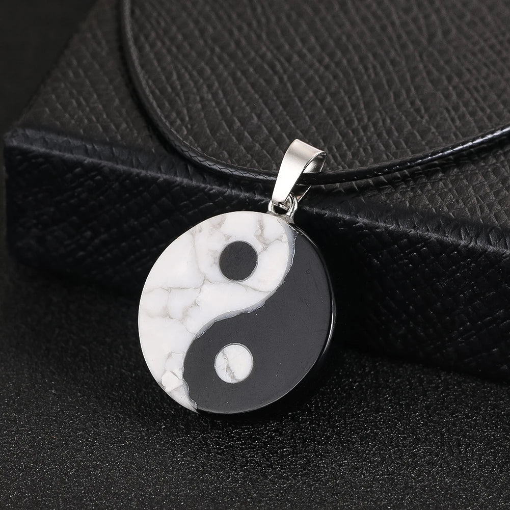 Natural branco pinho tai chi pingente colar chinês feng shui yin yang amuleto charme corda corrente auspicioso jóias presentes