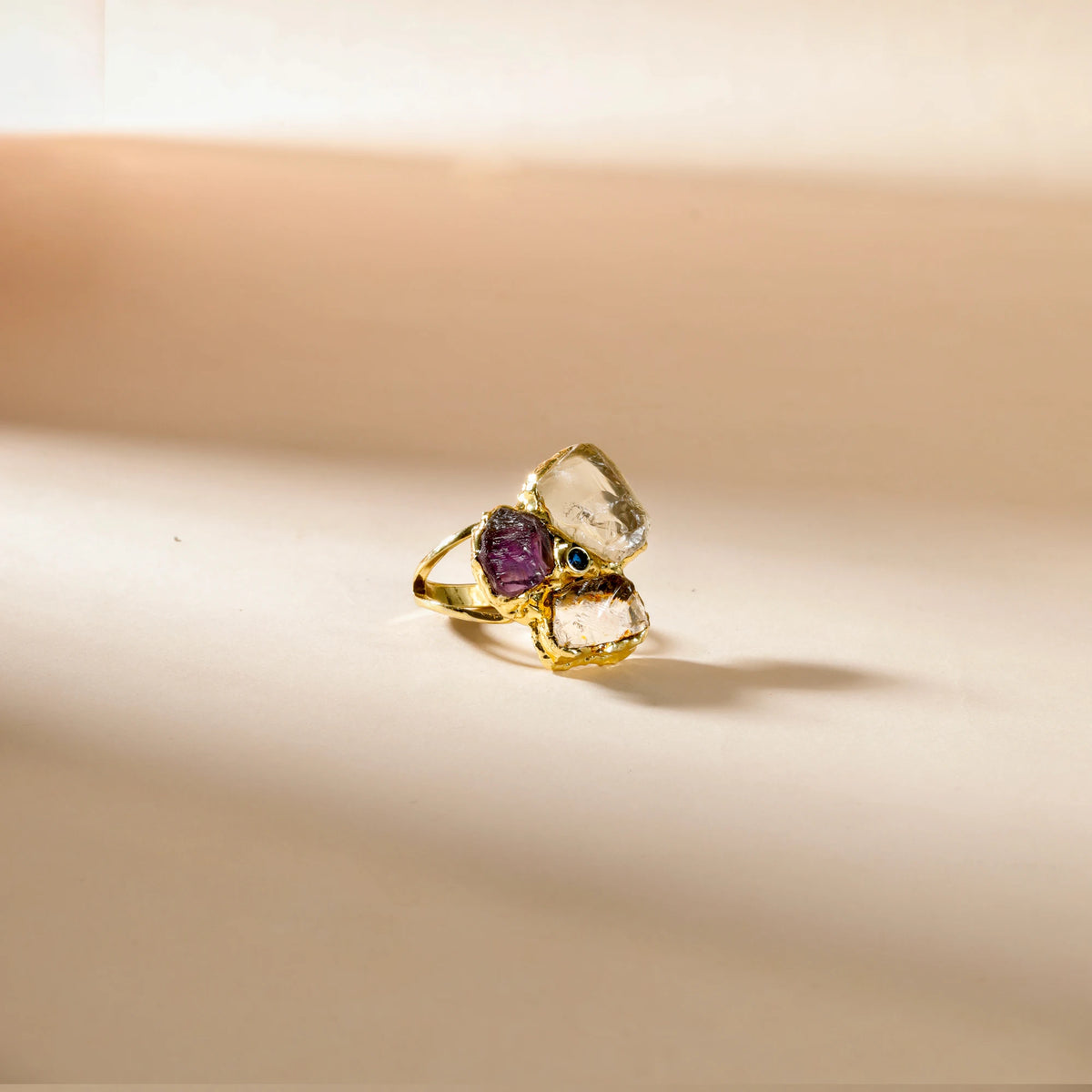 Anéis clássicos de ametista natural, quartzo branco, zircônia, pedra preciosa, joia banhada a ouro 18k, anel de dedo feminino, festa de casamento ajustável