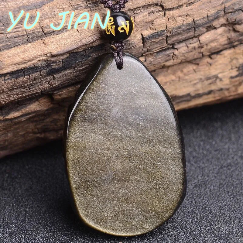 Pingente de Vaso de Obsidiana Fina, Colar Natural Preto e Dourado com Corrente de Pérolas, Joias de Moda para Casais