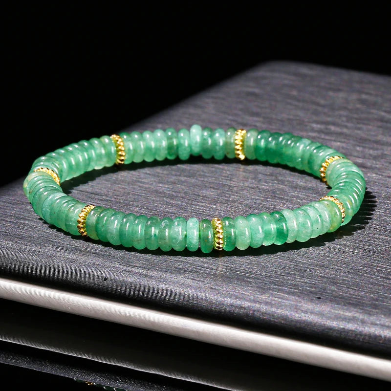 Jd pedra natural verde aventurina rosa quartzo espaçador plano contas pulseira mulheres homens bohe pulseiras elásticas cura presente da amizade