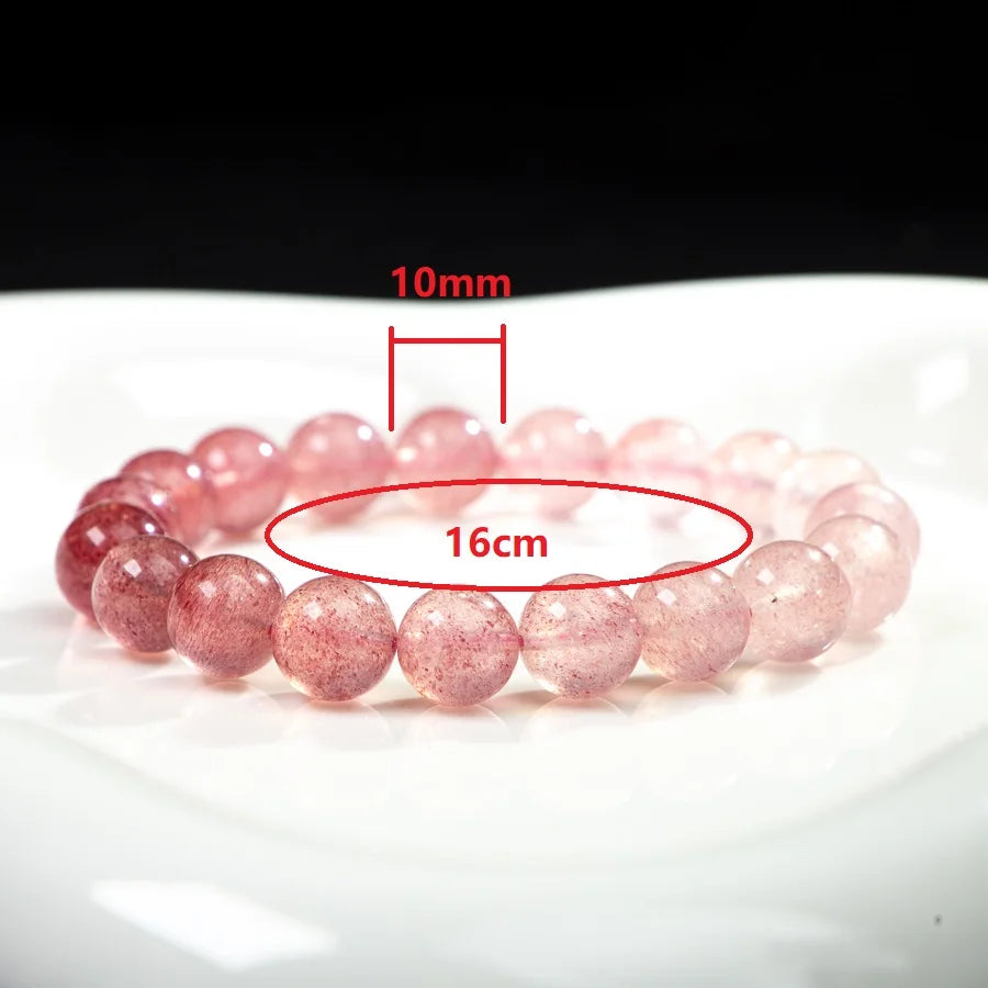 Pulseira de Cristal Natural Original de Quartzo Morango Gradiente Rosa com Contas Redondas para Mulheres, Ideal para Presente com Certificado
