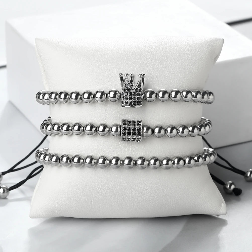 Conjunto de 3 pulseras de cobre con corona