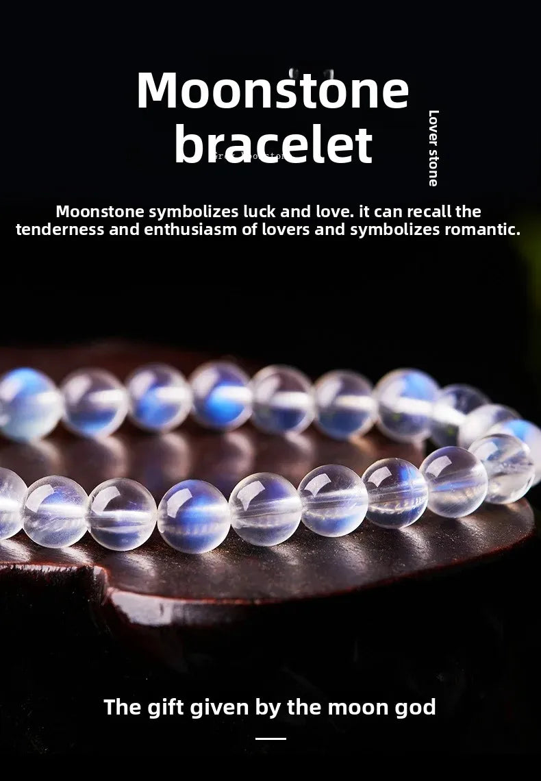 Natural moonstone pulseira feminino azul luar vitreo material indiano gelo transbido azul luar arco-íris sorte handstring