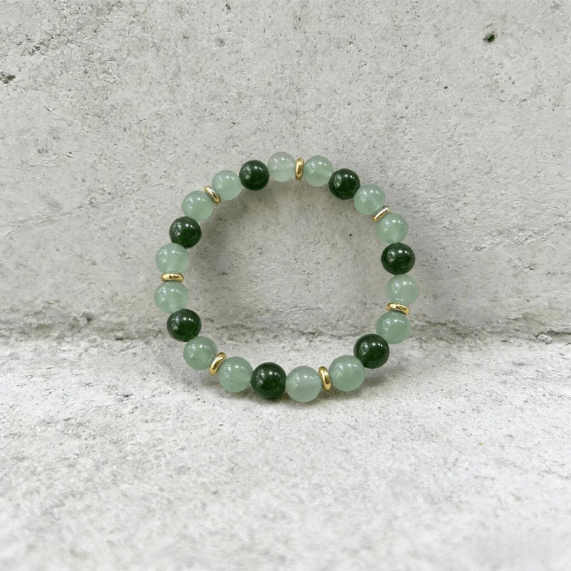 Pulseira da Sorte, Feita à Mão, Com Contas de Aventurina Verde Natural e Pedra da Lua, Simboliza Boa Sorte e Prosperidade, Criatividade