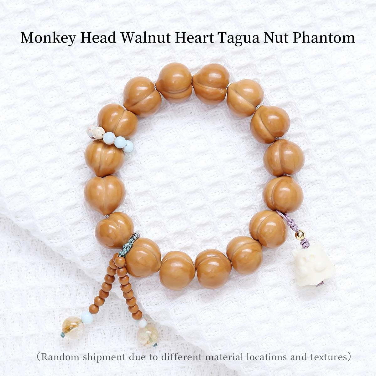 Pulseira de Oração e Presente para Mulheres com Pedra Natural Bodhi, Cabeça de Macaco e Bumbum de Pêssego, com Bênção Lunar
