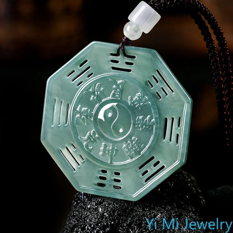 Colar com pingente Bagua de jade natural, amuleto octogonal Yin Yang Taiji, proteção, cura, Feng Shui, presente da sorte, para mulheres e homens.