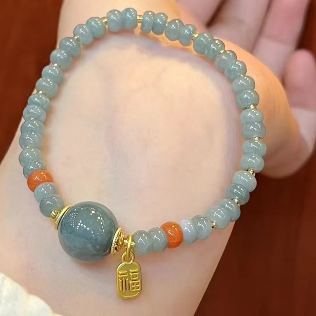 Material de água azul placa de jade contas transportador feminino fu marca pulseira jóias presente novo chinês natural um bens