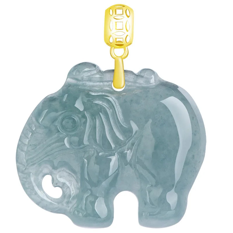 Pingente de Jade Azul Natural em Forma de Elefante Pequeno com Ouro 18K para Colar Feminino